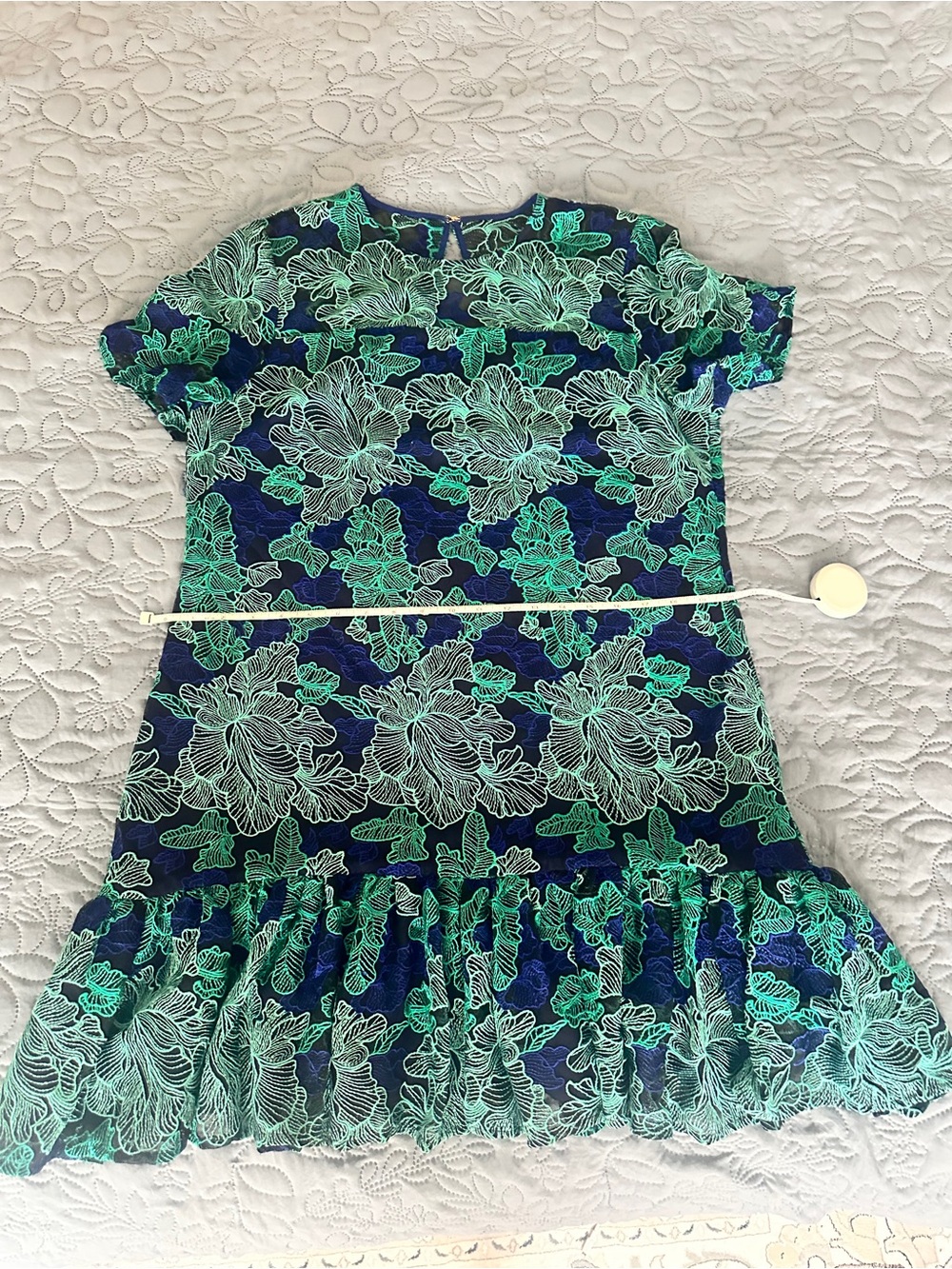 Trina Turk Lace Dress Size 10 Blue Teal Abstract Lace Mini Dress - Picture 4 of 8